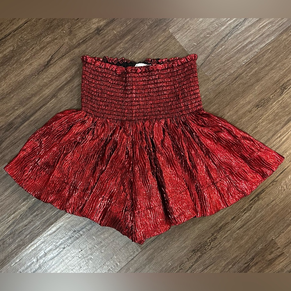 NEW Queen of Sparkles Dark Red Wavy Swing Shorts. Size XS